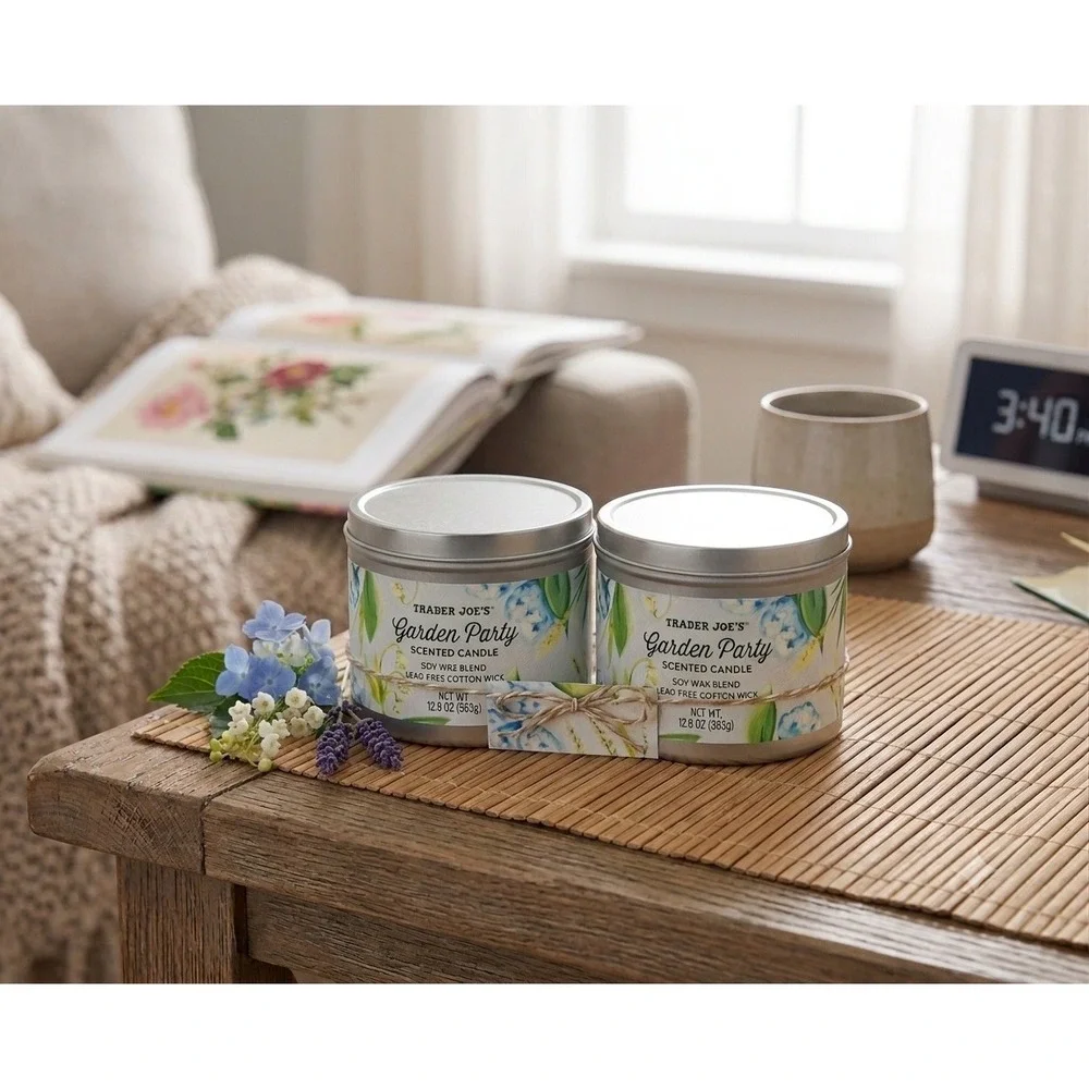 Trader Joes Garden Party Candle 12.8oz Soy Wax Blend Limited Edition 2 pack